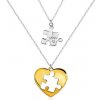 Šperky eshop dvojset ze stříbra dva náhrdelníky puzzle s nápisem srdce s vyřezaným dílkem puzzle uprostřed R08.08