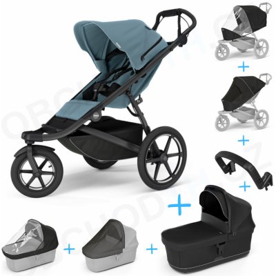Thule Set 7v1 Urban Glide 3 Mid blue s magnetickou sponou 2025 + pláštěnka + ochranná síť + madlo + korba Black + pláštěnka + ochranná síť na korbu – Hledejceny.cz