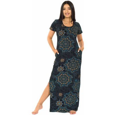 Himalife Dlouhé šaty s kapsami Nida černá s tyrkysovou a béžovou – Zboží Dáma