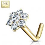 Šperky4U zlatý piercing do nosu kytička čirý zirkony ZL01186-YG – Zboží Dáma