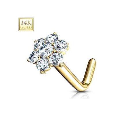 Šperky4U zlatý piercing do nosu kytička čirý zirkony ZL01186-YG – Zboží Dáma