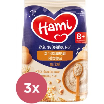 Hami Kaše mléčná se 7 obilninami piškotová na dobrou noc 3 x 210 g – Zboží Dáma