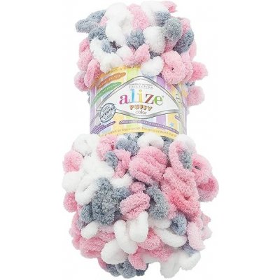 Vlnika Puffy color 100 g, 6370 bílá, šedá, růžová – Zboží Mobilmania