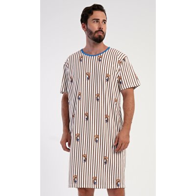 Vienetta MAN pánská noční košile s krátkým rukávem Bear hnědá – Zboží Dáma