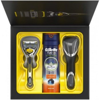 Gillette Fusion ProShield holicí strojek + Sensitive gel na holení 170 ml + cestovní pouzdro dárková sada