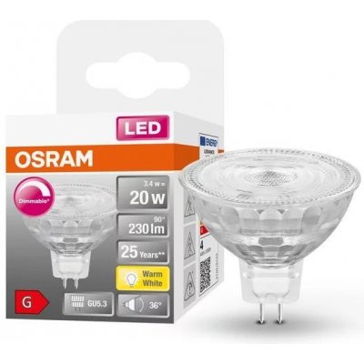 Osram LED žárovka reflektor, 3,4 W, 230 lm, teplá bílá, GU5,3 LED SST MR16 20 36° 3W/827 GU5.3 – Zboží Mobilmania