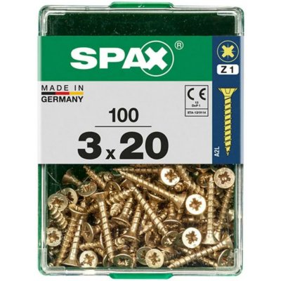 Spax Uni vrut zápust.hlava PZ/Z1, S-CUT plný závit, Yellox, 3 x 20 mm, 100 ks – Hledejceny.cz
