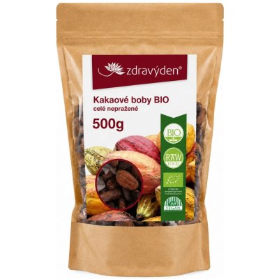 Zdravý den Kakaové boby Bio celé nepražené 500 g – Zboží Dáma