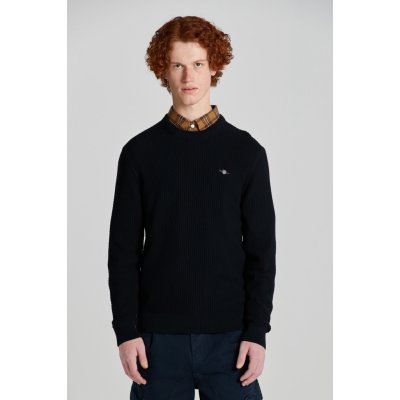 Gant svetr Cotton Texture C-neck černá – Zbozi.Blesk.cz