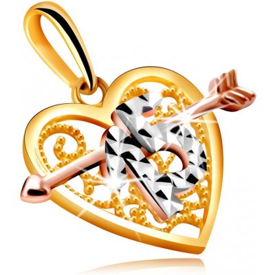 Šperky Eshop Přívěsek z kombinovaného zlata v podobě srdce se šípem ozdobeného číslicí 15 S4GG245.15