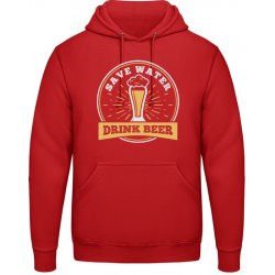 AWDis Hoodie Mikina Motiv Save water Drink Beer Ohnivá červená