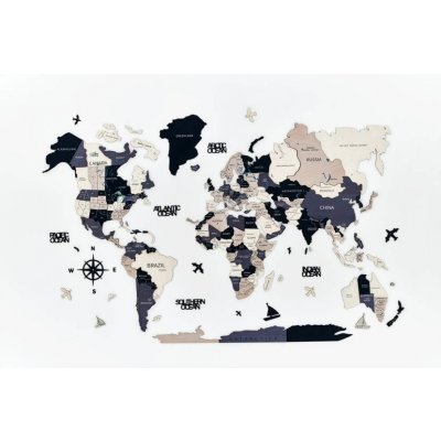 Dřevěná mapa světa na stěnu, 3D Barva: Černá, Velikost: S – Sleviste.cz