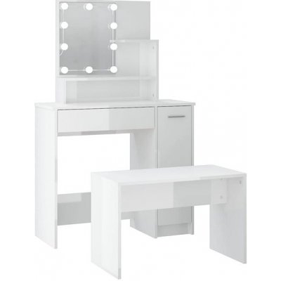 Nábytek XL sada s LED kompozitní dřevo 3114119 bílý vysoký lesk – Zboží Dáma