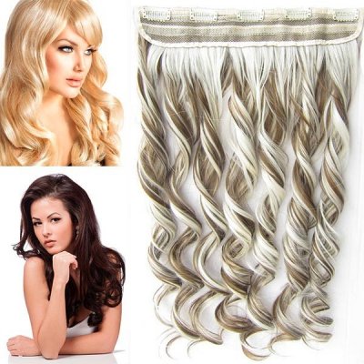 Girlshow Clip in pás vlasů vlnité lokny 55 cm odstín F6P/613 (melír středně hnědé v beach blond) – Zboží Mobilmania