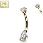 Šperky4U zlatý piercing do pupíku zirkon ve tvaru kapky ZL01226-YG – Zboží Mobilmania