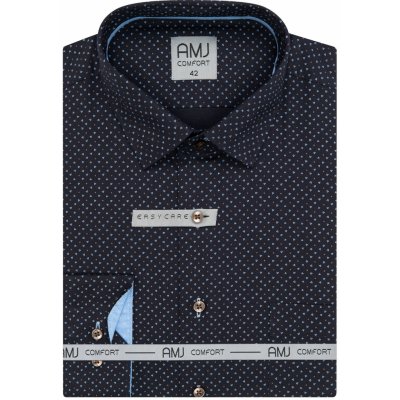 AMJ pánská bavlněná košile dlouhý rukáv slim fit VDSBR1331 vzorovaná tmavě modrá – Zboží Mobilmania