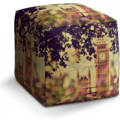 Sablio Taburet Cube Londýn Big Ben Flowers 40x40x40 cm