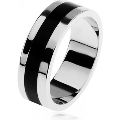 Šperky eshop lesklý stříbrný prsten 925 černý glazovaný pásek uprostřed S76.14 – Zboží Mobilmania