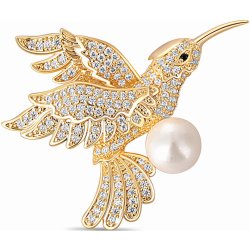 JwL Luxury Pearls pozlacená brož kolibřík s pravou perlou JL0516