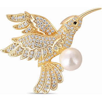 JwL Luxury Pearls pozlacená brož kolibřík s pravou perlou JL0516