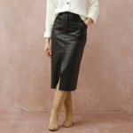 Midi sukně s kapsami a rozparkem vpředu koženková černá – Zboží Dáma