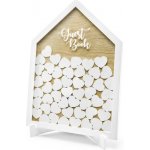 PartyDeco Svatební dřevěná kniha hostů obraz domek se srdíčky – Zboží Dáma