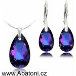 Swarovski Elements Pear krystal Stříbrná sada náušnice a přívěsek s řetízkem fialová slza kapka 39169.4 Heliotrope fialová modrá duhová – Zboží Dáma