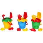 Teddies Sada na písek plast kbelík se sítkem 15x13cm, lopatka, hrabičky, 2 bábovky 4 barvy v síťce – Zboží Dáma