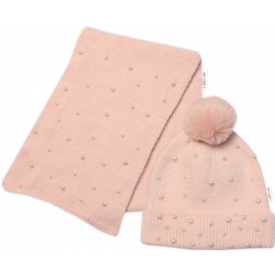 Baby Nellys Zimní čepice s bambulí šál Pearls pudrově růžová – Sleviste.cz