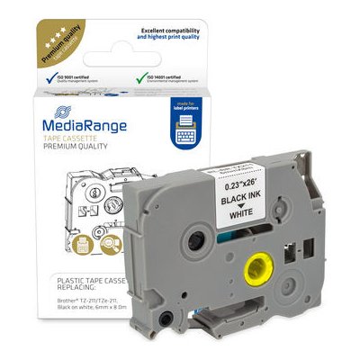 Kompatibilní páska Mediarange MRBTZ211 do tiskárny štítků, Brother, TZE-211, černý tisk/bílý podklad, laminovaná, 8m, 6mm – Zbozi.Blesk.cz