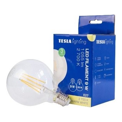 Tesla LED žárovka LED žárovka FILAMENT RETRO GLOBE, E27, 9W, 230V, 1055lm,25 000h, 2700K teplá bílá, 360st,čir GL270927-1 – Zboží Mobilmania