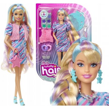 Barbie Totally Hair blondýnka v hvězdičkových šatech