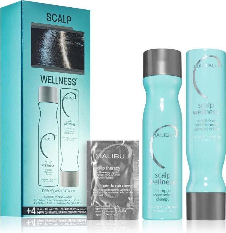 Malibu C Scalp Wellness šampon pro suchou pokožku 266 ml + kondicionér pro suchou pokožku 266 ml + kúra pro suchou pokožku