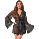 Sexy Elephant Sexy Long Sleeve Black Mesh Sleepwear With Belt – Zboží Dáma
