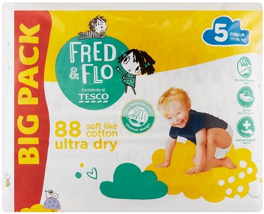 Tesco Fred&Flo Ultra Dry 5 Junior 11-18 kg 88 ks