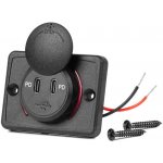 Vodotěsná nabíječka na telefon čtvercového tvaru s ČERVENÝM LED podsvícením 2xUSB C 12/24V AMIO-04232, , , – Zboží Živě