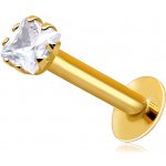 Šperky eshop zlatý piercing do rtu a brady čirý zirkon ve tvaru čtverce S2GG206.60 – Zboží Dáma