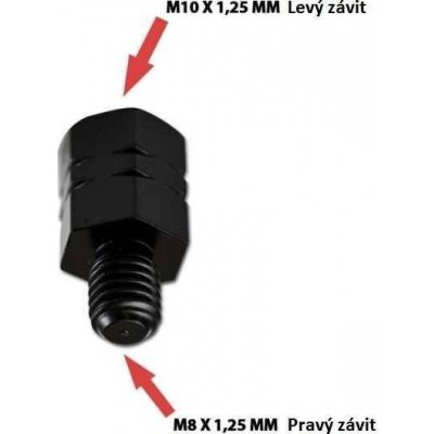 Redukce na zrcátka na motorku, černá, M10 levý => M8 pravý | Zboží Auto