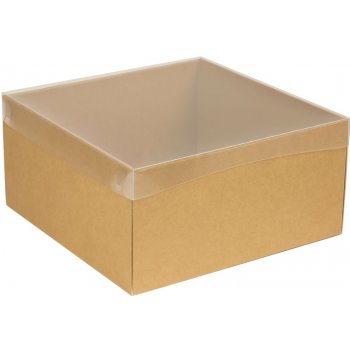 Dárková krabice s průhledným víkem 300x300x150/35 mm, hnědá - kraftová