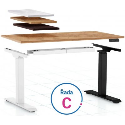 Rauman Výškově nastavitelný stůl OfficeTech C, 140 × 80 cm, bílá podnož ořech – Zbozi.Blesk.cz