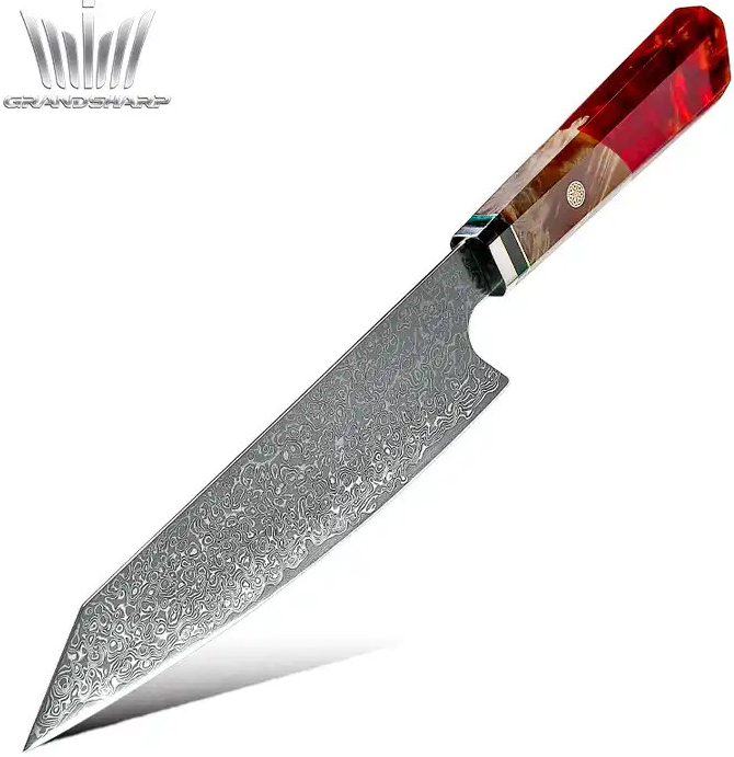 Kiritsuke nůž z damaškové oceli Grand Sharp Red s rukojetí z tvrzeného dřeva a pryskyřice 8\'\'