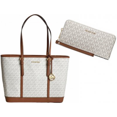 Michael Kors Set kabelka jet set large logo vanilla a velká peněženka