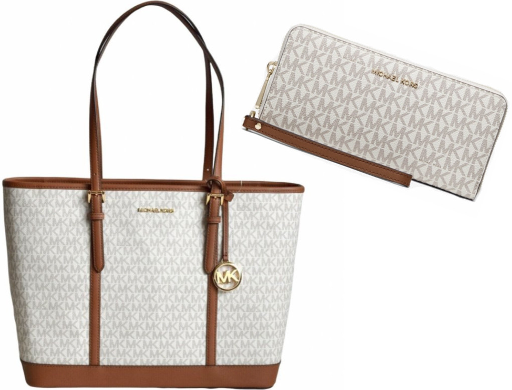 Michael Kors Set kabelka jet set large logo vanilla a velká peněženka