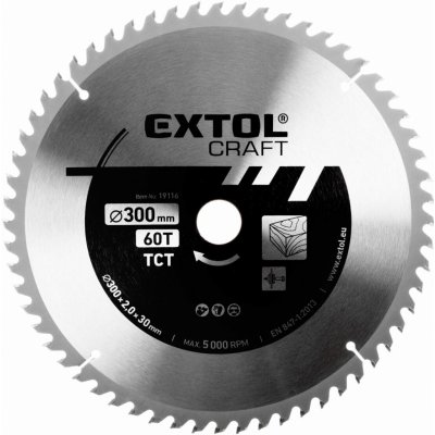 EXTOL CRAFT Kotouč pilový s SK plátky, 250x1,8x30mm, 60T, šířka SK plátku 3,1mm