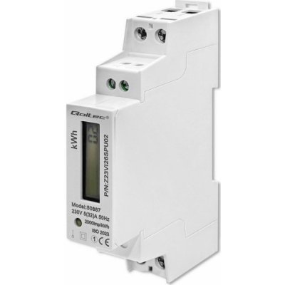 Qoltec Jednofázové elektronické počítadlo | měřič spotřeby energie na DIN lištu | 230V | LCD | 2P | Štíhlý – Hledejceny.cz