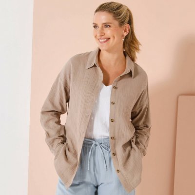 Košile mušelínová s rozparky na knoflíky hnědošedá – Hledejceny.cz