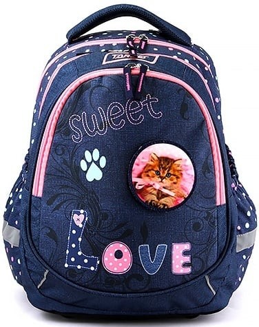 Target batoh nalepovací kočička pes na suchý zip nápis Love tmavěmodrá