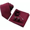 Kravata Červeno černý Set kravata kapesník a manžetové knoflíčky + brož Houndstooth