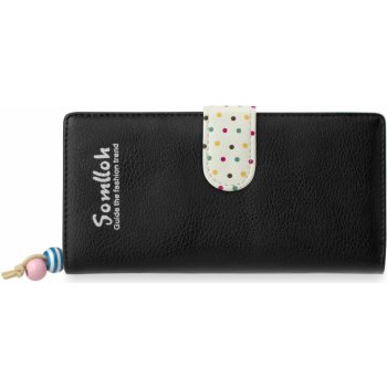 Dámská kožená peněženka psaníčko se zapínáním s barevnými tečkami černá