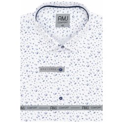 AMJ Comfort fit košile s krátkým rukávem bílá VKBR1276 s modrým vzorem bílá